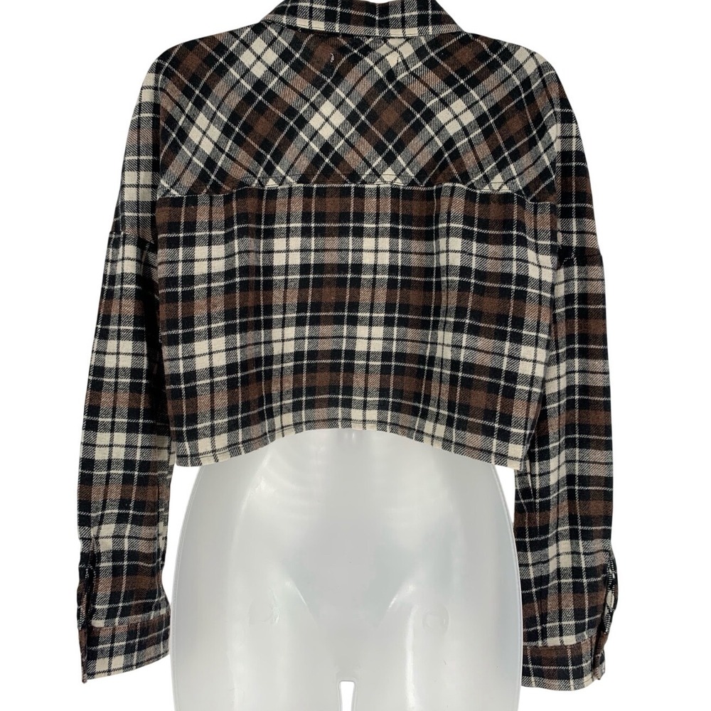 Ci Sono Cropped Plaid Flannel Brown Black Tartan Button Up Top-Medium Grunge - Picture 3 of 3